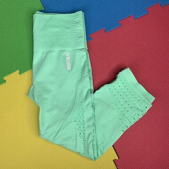 Gymshark Energy Seamless Size Small Cropped Leggings Neo Mint Yoga Workout - Picture 1 of 7